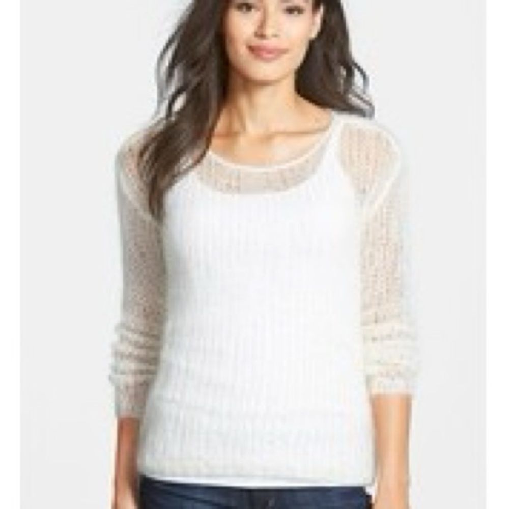 New Eileen Fisher Italian yarn ultra light weight sweater Creamy Ivory Large